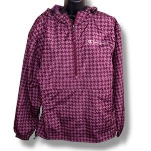 Small Champion Purple Houndstooth Windbreaker Lightweight Jacket Hooded Athletic